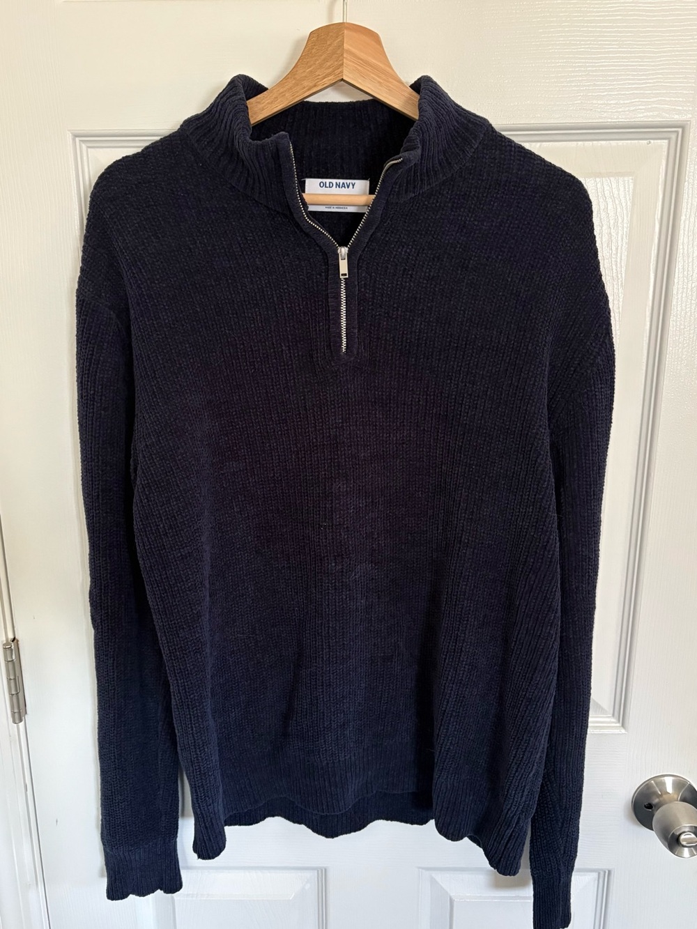 Old Navy Men's Textured Chenille Knit Quarter Zip Pullover- Navy Large